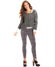 In fall's hottest fabric, these Free People printed skinny pants are a must-have for a fashion-forward look!