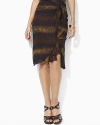 Soft earth tones and breezy cascading ruffles imbue a sarong-inspired silk georgette skirt with bohemian romance.