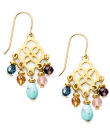 Chic and colorful, these chandeliers add life to any look. Lauren by Ralph Lauren's vivid style features reconstituted semi-precious turquoise and multicolored glass beads. Crafted in gold tone mixed metal. Approximate drop: 1-1/4 inches.