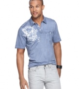 Give some edge to your polo style with this shirt with epaulet and graphic details from Marc Ecko Cut & Sew.