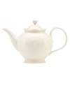 With fanciful beading and a feminine edge, this Lenox French Perle teapot is a great addition to your white dinnerware and has an irresistibly old-fashioned sensibility. Hard-wearing stoneware is dishwasher safe and, in a soft white hue, a graceful addition to any meal. Qualifies for Rebate