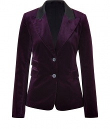 Festive yet elegant no matter how you pair it, Closeds deep India ink velvet blazer guarantees a chic polish to your tailored look - Peaked lapel, black leather collar, long sleeves, buttoned cuffs, double buttoned front, flap pockets, back vent - Tailored fit - Wear with everything from jeans and tees to form-fitting cocktail dresses and statement pumps