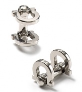 Signature flip-bar style cufflinks in brass from Salvatore Ferragamo.