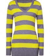 With punchy stripes and an oh-so-flattering fit, this mixed knit pullover from Milly will instantly upgrade your new-season style - V-neck, long sleeves with stitched elbow pads, ribbed cuffs and hem - Slim fit, long body - Pair with skinny jeans, a lightweight parka, and ankle-length buckle boots