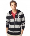 Line up for awesome slacker style with this striped hoodie from American Rag.