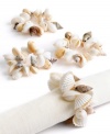 A must for beach homes, Seashell Cluster napkin rings from Excell extend breezy seaside calm to the casual table.