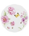 Grow your garden. The Butterfly Meadow Bloom dinner plate from Lenox features the sturdy, scalloped porcelain of original Butterfly Meadow dinnerware but with fresh pink and violet blossoms.