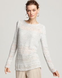 A mélange of knit patterns comprise this Lafayette 148 New York sweater, creating a textural top to wear with both business and casual ensembles.