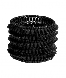 Add a kick of cool to any outfit with Philippe Audiberts edgy spiked cuff bracelet - Slips on, elasticized, engraved logo charm - Wear with a simple jeans and tee ensemble, or dress up with cocktail frocks and just as sparkly accessories