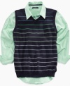 Add extra-special style to any of his long-sleeved shirts with this striped sweater vest from Nautica.