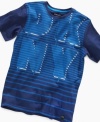 This DKNY tee boasts a funky striped logo pattern. Get this top and you'll add some major cool to his shirt collection.