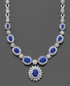 For the woman who deserves the best. This royalty-inspired necklace by Effy Collection features oval-cut sapphires (4-3/8 ct. t.w.) and round-cut diamonds (2-1/3 ct. t.w.) set in 14k white gold. Approximate length: 16 inches. Approximate drop: 1 inch.