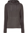 Stylish hooded pullover made from fine grey cotton in cool, vintage look - Traditional design features casual shape with long sleeves,  kangaroo pocket, hood and lace - Comfortable, must-have basic for leisure and sport - Pair with jeans, jogging pants or shorts