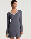 Lounge around in this ultra soft long sleeve nightdress with contrast silk trimmed V-neckline.