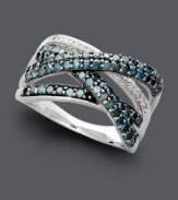 A picturesque pattern. This dazzling crossover ring features rows of sparkling blue diamonds (9/10 ct. t.w.) and white diamond accents in a unique overlapping design. Crafted in sterling silver. Size 7.