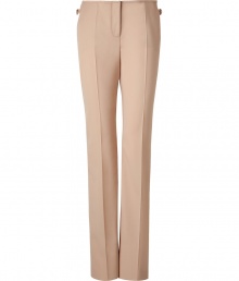 Luxurious pants in fine, cream-colored pure wool stretch - New straight silhouette with a short waistband - Figure-flattering creases - Wonderfully elegant and fashionable, yet simple -  Awesome 24/7 wear - Wear these pants with a blouse and cardigan in the office and in the evening with a chiffon blouse and biker jacket