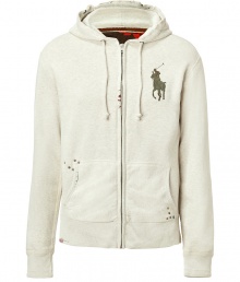 With its super soft fleece and edgy studded accents, Polo Ralph Laurens oversized logo hoodie gives laid-back looks that cool urban edge - Zippered front, split kangaroo pockets, fine ribbed trim, slim sporty fit - The perfect partner for casual days