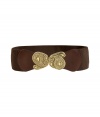 Work Etros iconic paisley into your accessories wardrobe with this super sophisticated chocolate stretch belt, perfect for pairing with form-fitting dresses - Front hook closure - Pair with colorful sheaths and chic chocolate leather riding boots