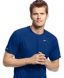 Packed with essential UV protection and moisture wicking capabilities, this dry fit T shirt from Nike is as essential as your trusty running sneaks.