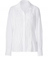 Luxurious blouse made ​.​.of fine, white cotton stretch - Wonderful feminine cut, beautifully tailored, with a covered button placket - Small collar and long sleeves - New and crazy stylish: glam crushed draping - A modern classic and a fashion statement, always ready for wear - Particularly comfortable thanks a small spandex content - Your favorite basic for the office, leisure and evenings, works with a pantsuit, chic skirt, jeans