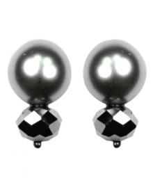 Go gray. Imitation pearls in a stunning silvery hue are complemented by faceted glass beads on AK Anne Klein's post earrings. They'll stand out as an attractive addition for your 9-to-5 wardrobe. Crafted in hematite tone mixed metal. Approximate length: 3/4 inch.