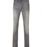 Stylishly distressed, these slim jeans from Seven for All Mankind are a casual must-have - Five-pocket styling, whiskering and fading, logo detailed back pockets, slim fit, straight leg - Style with a long sleeve henley and boots