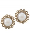 Career chic. Carolee's glass pearl button earrings are a must-have for any polished professional wardrobe. Featuring textured rope embellishment on the outer edges, they're set in antique gold tone mixed metal. Approximate diameter: 1 inch.