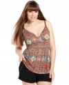 Punch up your casual style with American Rag's sleeveless plus size top, broadcasting a spirited print.