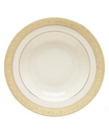 A classic hand crafted collection from Lenox, this Westchester soup bowl brings distinctive beauty to the table, featuring sturdy bone china and exquisitely etched gold borders for a lustrous glow.  Qualifies for Rebate