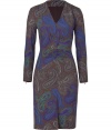 A chic paisley print covers this draped detailed dress from Etro - V-neck, long sleeves with zipper cuffs, gathering details under bust, draped detailed waistline, fitted silhouette, all-over print - Wear with peep-toe heels and a statement satchel