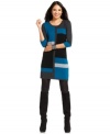 A bold colorblocked pattern puts a lively spin on this petite sweater dress from Spense!