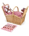 Every sunny day will be extra sweet with the Piccadilly picnic basket. A double-lid design in beautiful willow opens to reveal quaint red and white lining and outdoor dining essentials for two.