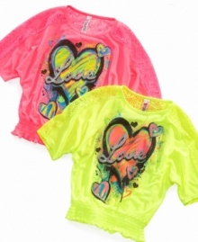 Electric love served on a tee. Brighten up her wardrobe with this neon-bright Beautees top.