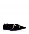 Make a statement sans heels with these unbelievably lavish velvet evening flats from Giuseppe Zanotti - Slipper style with cut out detail and decorative cascading crystal trim - Wear with a swing dress or cropped pants and an evening-ready top