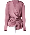 Luxurious top made ​.​.from fine mauve-rose silk - Immensely flattering and elegant - Sophisticated draped silhouette: wrap style, with a gathered waist and wide cuffs - A dream top and an amazing alternative to a simple evening top - A smash hit with leather leggings, tuxedo pants or a pencil skirt