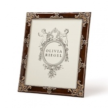 The Olivia Riegel Brown Topaz Enamel Frame is finely detailed with sable colored enamel and topaz Swarovski crystals.