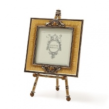 Stylish frame and easel set featuring tan colored hand-enameling. Adorned with hand-set Swarovski crystals, tiger's eye, a decorative enamel back and elegantly finished with a faux pearl atop easel.