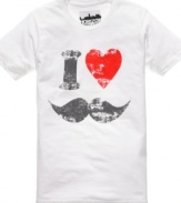 Even if you can't grow facial hair you can sport a mustache with this fun graphic t shirt from New World.