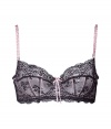 Stylish bra in fine black and pale rose synthetic fiber - outstandingly comfortable due to stretch content - model Dentelle by designer and top model Elle Macpherson - luxurious underwire bra in hip boudoir lace optic with floral pattern - non-padded 3/4 cups and slim adjustable straps - hook closure - fashionable balconnet shape, perfect for wide necklines - ideal, soft to the touch fit - creates a dream cleavage - stylish, sexy, seductive - pairs with almost all outfits