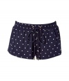 Stylish shorts in fine, dark blue stretch modal - Delicate, feminine white polka dot pattern - Comfortable drawstring waist and mini-length - Great lounge basic with matching camisole top