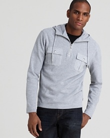 Sport shirt styling and relaxed waffle knit cotton come together in this casual cool hoodie from Michael Kors.