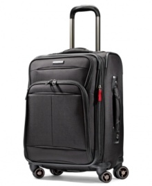 Sleek, slender & streamlined, this spinner is built ultra-lightweight to take on trips with confidence and ease. An expandable design features multiple interior & exterior pockets for stashing accessories & travel essentials, plus an interior door with mesh and wet pack pockets. 10-year warranty.