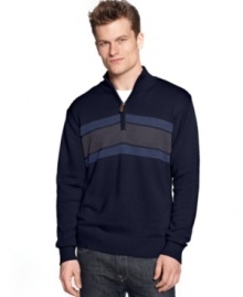 Get savvy style with stripes and this 1/4-zip sweater from Oscar de la Renta.