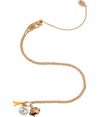 Add a stylish accent to your off-duty look with this quirky fish charm necklace from Juicy Couture -  Brass fish, faux coral, and Peace & Love charms on an adjustable brass chain - Wear with a flirty floral frock and espadrille wedges