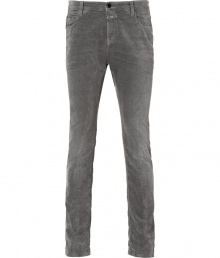 Work a modern edge into your everyday casual essentials with Closeds soft grey anthracite trousers - Flat front, classic five-pocket style, button closure, belt loops - Contemporary straight slim leg - Wear with tees and edgy knits, or with casual button-downs and kick-around boots