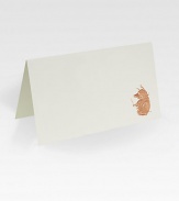 Tented place cards featuring the 'Pig That Ate Roast Beef' motif engraved in bronze metallic ink.Set of 12About 2.25 X 3.25Hand-engravedMade in USA