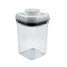 The Containers by Oxo International are airtight seal with the press of a button. Modular stacking system for optimal countertop and pantry organization. Also great for use in the garage, sewing room, play room and more. Square shape for maximize space-efficiency. The Container corners allow for easy pouring and pop-up button serves as handle to lift off lid.