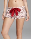 Cozy flannel boxers with a girlish floral print and large ribbon drawstring waist.