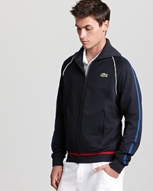 An athletic track jacket with an Andy Roddick graphic logo on the back perfectly suits your active lifestyle, cut with a traditional front-zip silhouette and featuring a signature croc on the front for classic appeal.