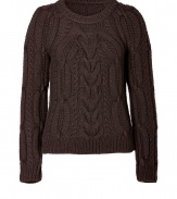 The timeless classic cable gets an ultra luxe remake in Belstaffs mahogany cashmere crew neck pullover - Rounded neckline, long sleeves, ribbed trim - Fitted - Pair with favorite jeans and loafers, or try with leather leggings and ankle boots for a rocker-chic finish